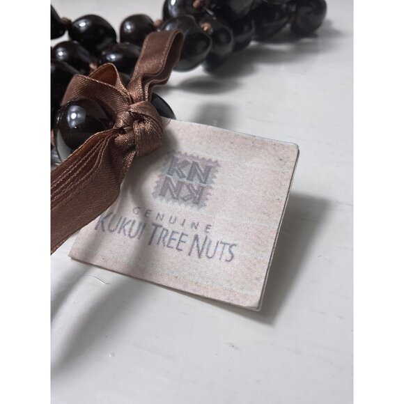 Genuine Kukui Tree Nut Necklace With Brown Ribbon #2 - Picture 2 of 5